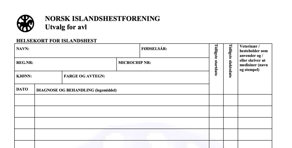 Foto: Skjermdump helsekort NIHF